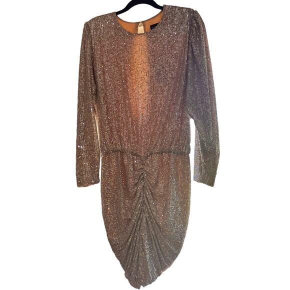 RETROFÊTE Gold Flynn ruched sequined tulle mini dress size L - Picture 10 of 15